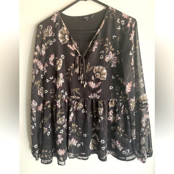 PORTMANS Delphine Woodland Winter Floral Black Gold Metallic Long Sleeve Blouse - Picture 3 of 9